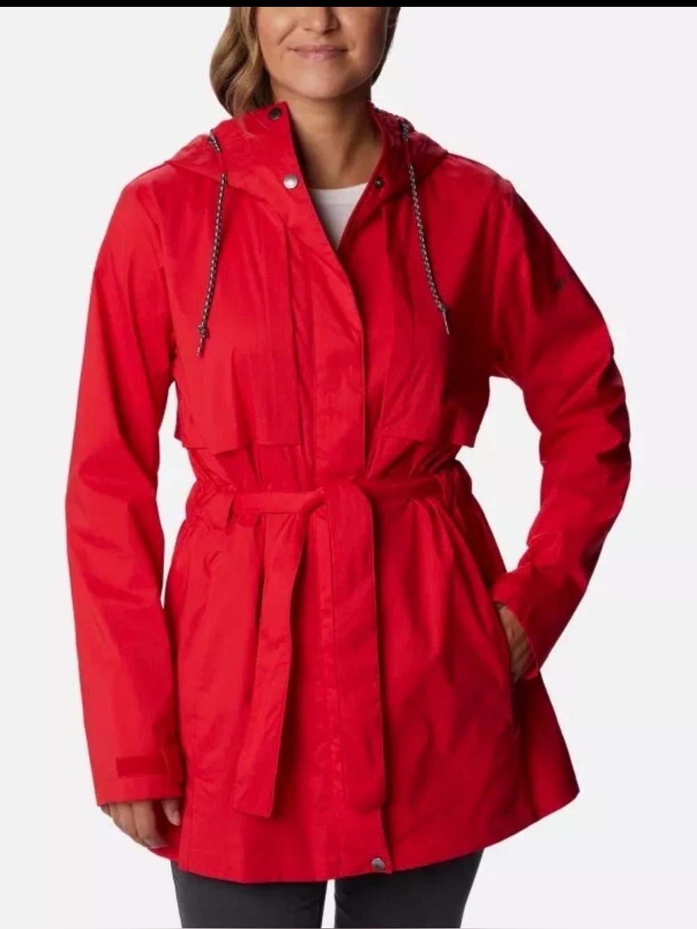 Columbia Red Hooded Trench Coat with Belt Small Omni shield